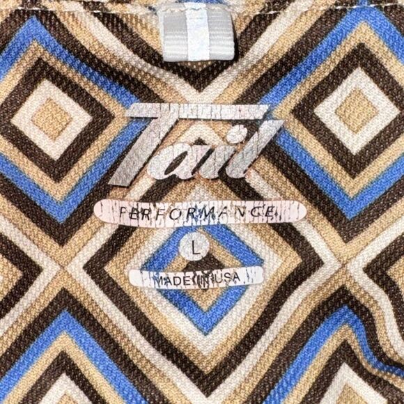 Tail Performance Shirt Size L Brown Blue White Diamond Snap Button S/S Collared - Picture 6 of 7